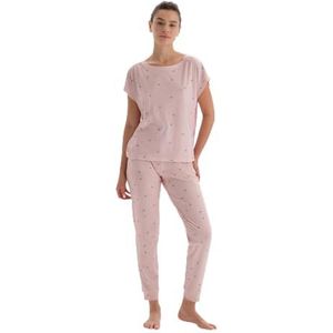 Dagi Ensemble pyjama en tricot avec t-shirt et pantalon pour femme, rose clair, S