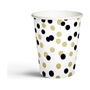 PAW - Pappbecher (250 ml) I 8 stuks I becher gedrukt met waterbestendige kleuren I uniek voor gasttijd, kinderfeest, partybedarf, koffie I koffiemok - klassiek, elegant, punktet, goud