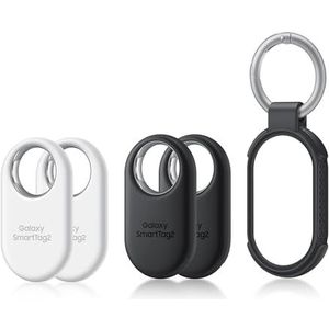 Samsung Galaxy SmartTag2 Balise connectée Bluetooth, 4 Pièces, Coque renforcée noire incluse [Exclusivité Amazon], Recherche à proximité en réalité augmentée, Mode Perdu, Blanc/Noir