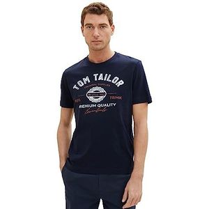 TOM TAILOR Heren T-shirt Logo Print Katoen 10668-Sky Captain Blue, M, 29999-zwart