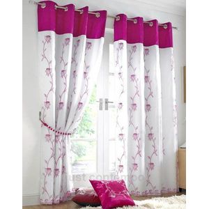 Just Contempo, polyester, kersenrood (roze, fuchsia, zwart), 2 gordijnen, 142 x 183 cm
