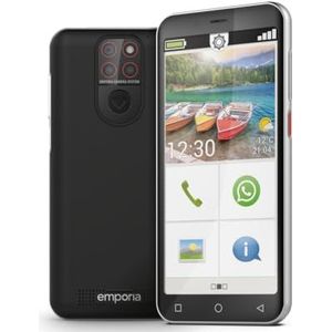 emporia SMART.5 Mini, mobiele telefoon voor senioren, 4G Volte, Senior smartphone zonder abonnement, mobiele telefoon met nood-knop, 4,95 inch display, Android 13, 13 MP camera, zwart