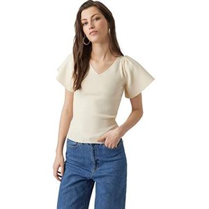 VERO MODA Vmginny Ss Noos trui met V-hals voor dames, Eggnog