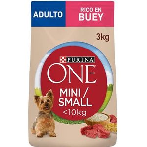 PURINA ONE Mini-voer voor volwassen honden, rundvlees en rijst, 4 x 3 kg