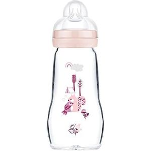MAM Feel Good A163 babyfles van glas met gepatenteerde SkinSoftTM fopspeen 2 - Ultrasuave siliconen voor baby's vanaf 0 maanden, 260 ml, roze