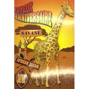 Kaart bankbiljettenhouder Happy Birthday giraffe dier woorden in reliëf Afrikaanse savanne droom Afrikaanse safari witte envelop 12 x 17,5 cm 67-1024/2