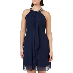 Gina Bacconi Robe de cocktail en mousseline de soie avec perles et dos nu, Bleu marine printemps., 40