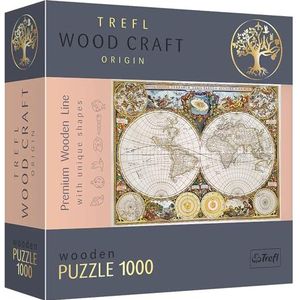 Trefl Puzzel van de oude wereldkaart, 1000 stukjes, houthandwerk, onregelmatige vormen, 100 reisfiguren, hoogwaardige moderne puzzel, doe-het-zelf, voor volwassenen en kinderen