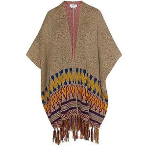 aleva Poncho en tricot pour femme, Beige clair multicolore, M-L