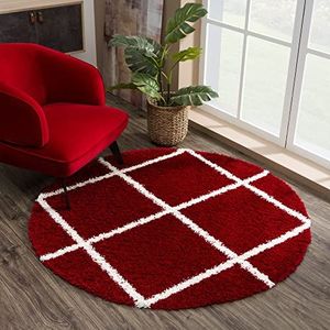 SANAT Madrid Shaggy hoogpolig tapijt voor woonkamer, slaapkamer, keuken, rood, 80 cm