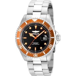 Invicta Pro Diver Herenhorloge, kwarts, roestvrij staal, 43 mm, zilver/oranje, Horloge