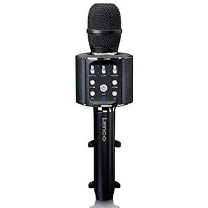 Lenco BMC-090 karaoke-microfoon, Bluetooth V4.2, met smartphonehouder, 5 watt RMS lichteffecten, geïntegreerde batterij met 1200 mAh, Android en iOS, roze