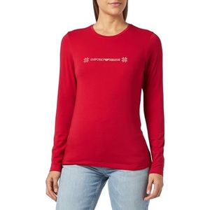 Emporio Armani Emporio Armani T-shirt voor dames, katoen, tartan, Kerstmis, T-shirt voor dames (1 stuk), Robijn rood
