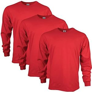 Gildan T-shirt met lange mouwen van Ultra katoen, G2400, uniseks, 10 stuks, Rood (3 stuks)