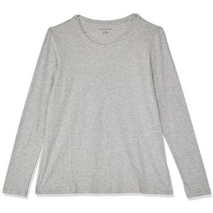 Amazon Essentials Dames T-shirt met lange mouwen en ronde hals (verkrijgbaar in grote maten), lichtgrijs gemêleerd, maat M
