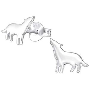 Laimons 925 sterling zilver oorbellen wolf hond 9 mm glanzend geoxideerd sterling zilver, Sterling zilver