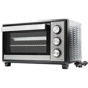 BEHOME Kleine elektrische oven, geventileerd, 30 l, temperatuur tot 230 graden, timer 60 min, elektrische tafeloven met rooster, grillplaat en grilllift inbegrepen, antiaanbaklaag