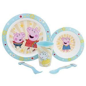 Herbruikbare serviesset voor kinderen en magnetron, bestaande uit Peppa Pig beker, bord, kom en bestek