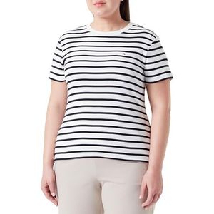 Tommy Hilfiger Nieuwe Slim Cody C-nk Ss Gebreide Tops S/S Dames, Bretonse ecru/woestijnhemel