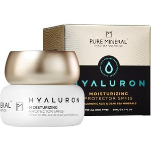 Pure Mineral - Hydraterende bescherming SPF 15 Hyaluron voor alle huidtypes – mineralen Dode Zee, intensieve hydratatie, uv-bescherming – zonder siliconen, sulfaten, parabenen – 50 ml