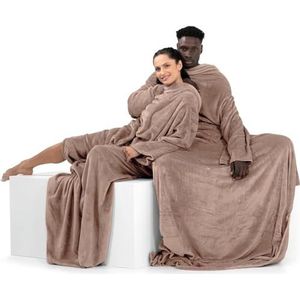 DecoKing 170 x 200 cm tv-deken van microvezel met mouwen en zakken, zacht fleece, met voetzak, beige