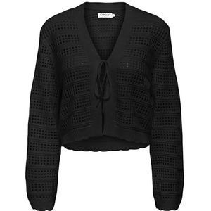 ONLY Onllykke Tie Cardigan L/S Knt Noos Cardigan met geribbelde zoom en lange mouwen, rechte pasvorm voor dames (1 stuk), zwart., M