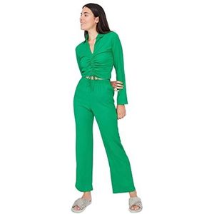 Trendyol Dames pyjamaset, effen, gebreid, T-shirt en broek, groen, M, Groen