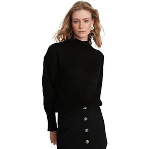 Trendyol Effen trui met hoge kraag trainingspak voor dames, zwart, M, zwart.