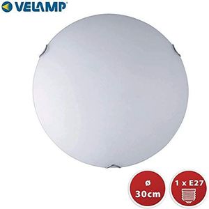Velamp Plafondlamp, rond, matglas, diameter 30 cm, aanval voor 1 x E27 LED-lamp, compatibel met eenvoudige montage, elegant design, metaal, 40 W, wit
