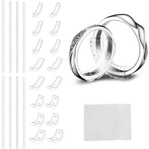 DRERIO Set van 24 ringmaatverstellers voor onzichtbare losse ringen, transparante siliconen ring verkleiner, verschillende maten met polijstdoek, voor mannen en vrouwen, bruiloft en koppelring,