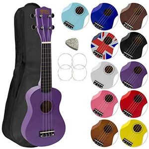 Mad About SU8 Sopraan Ukulele met gratis gigbag, pick en reservesnaren - geweldig voor scholen en beginners, nu met Carbon Black Strings voor verbeterde Tuning - paars