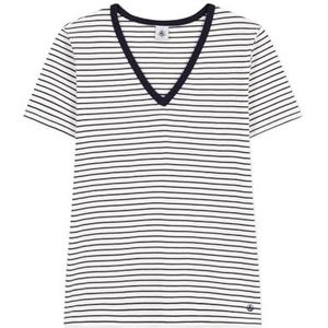 Petit Bateau A0a1h T-shirt met korte mouwen voor dames (1 stuk), Wit/Blauw, XL