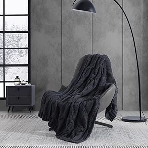 Vera Wang Ultra zachte chenille deken voor woondecoratie, designer beddengoed voor alle seizoenen, 50 x 70 cm, groot zwart gedraaid gebreid