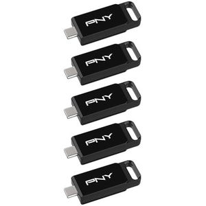 PNY 5 stuks Elite™ Type-C® USB 3.2 sticks 64 GB – tot 120 MB/s leessnelheid en tot 10 keer sneller schrijven dan USB 2.0, Type-C-aansluiting, betrouwbaar, duurzaam en draagbaar design