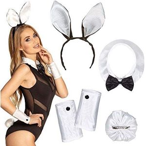 Boland 52319 - Konijn kostuum, hoofdband, kraag, manchetten en pompon - Bunny konijn - dierenkostuum - carnaval - themafeest - Halloween