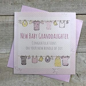 White Cotton Cards Geboortekaart ""New Baby Granddaughter Congratulations On Your New Bundle of Joy!"" handgemaakt, roze