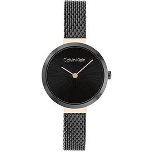 Calvin Klein 25200084 Dameshorloge analoog kwarts met Milanese armband van roestvrij staal zwart, zwart., armband