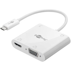 goobay 52418 USB-C naar HDMI + VGA + USB-C multiport adapter 100W met 3,5 mm audio-aansluiting voor hoofdtelefoon/microfoon