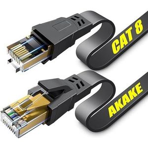 Cat 8 ethernetkabel, robuuste 1 m high-speed internet platte netwerkkabel, professionele LAN-kabel, 26AWG, 2000 MHz 40 Gbps met vergulde RJ45-stekker, wandafgeschermd, binnen en buiten