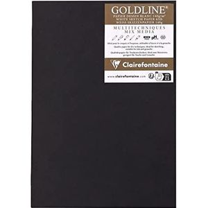 Clairefontaine Goldline 975526C Notitieboek, Piqué, 20 vellen tekenpapier, wit, A3, 29,7 x 42 cm, 140 g, portretformaat, zachte zwarte omslag