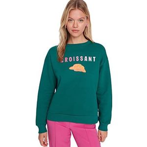 Trendyol Ronde hals met slogan regular gebreide sweatshirt, tuinbroek, groen, L, Groen