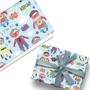 Glick Super Hero Pop Comic luxe plat verpakkingspapier, ideaal voor het verpakken van verjaardagscadeaus, cadeaupapier voor kinderen, 50 x 70 cm wanneer geopend