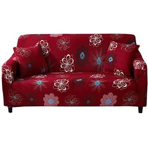 OKYUK Bedrukte stretch bankhoes, loveseat, bankhoes, universele elastische bankovertrek voor meubels met rode bloemen, 2-zits