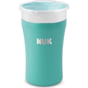 NUK Magig Cup Leren drinkbeker, hoogwaardig roestvrij staal, duurzaam en hygiënisch, 230 ml, 8 maanden + 360 graden waterdichte rand, BPA-vrij, turquoise
