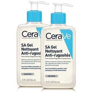 CeraVe SA Scrub-gel, 2 x 236 ml, douchegel voor reiniging en peeling, voor gezicht en lichaam, met salicylzuur, zacht, voor zeer droge, ruwe huid en haar keratose