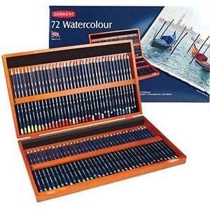 Derwent Watercolour 32891 Set met 72 aquarelstiften, in houten doos, professionele kwaliteit