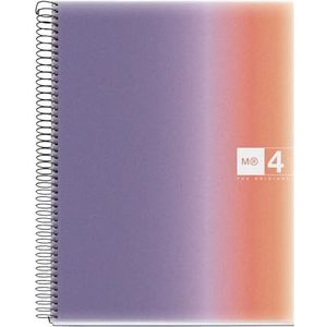Miquelrius - Notitieboek A4, horizontaal gelinieerd 7 mm, 120 vellen van 70 g/m², 4 gekleurde strepen, microgeperforeerde spiraalbinding, polypropyleen omslag, 4 gaten, A4 Aurora Provence Notebook