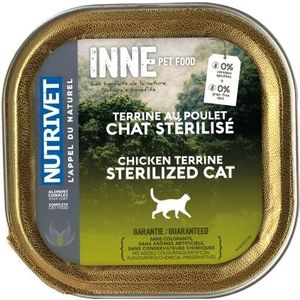 NUTRIVET - INNE KAT - Terrine zonder granen - Gesteriliseerde of overgewicht kat - Kip - 96% dierlijke ingrediënten - 150 g
