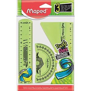 Maped - Twist'N Flex Mini-plotterset, 3-delig, flexibele en onbreekbare gereedschappen, liniaal 15 cm, hoek 60 graden, gradenboog 180 graden, groen