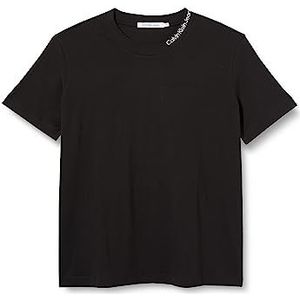 Calvin Klein Jeans T-shirt met geborduurde halslijn S/S gebreide tops voor dames, Zwart